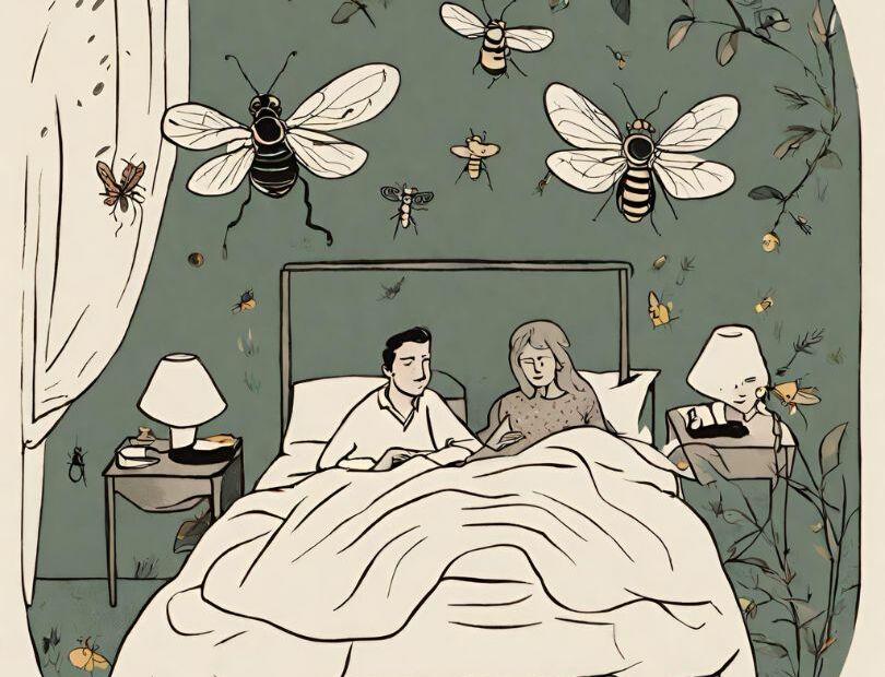 ilustração - insectos à volta de cama