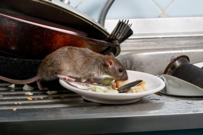 rato na cozinha a alimentar-se de restos